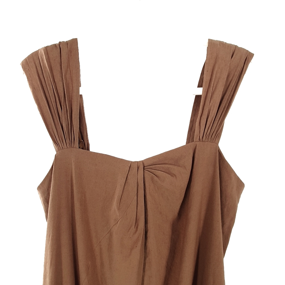 Vince PoetStrap Linen Midi Romantic Pleated Dress Gem